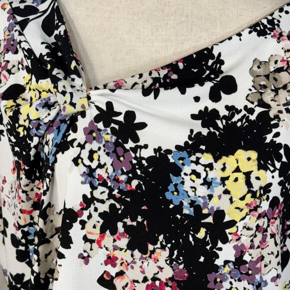Roz & Ali 1X-Large Top Floral Cap Sleeve Stretch Off-Center Neckline Slits Multi - Picture 2 of 8